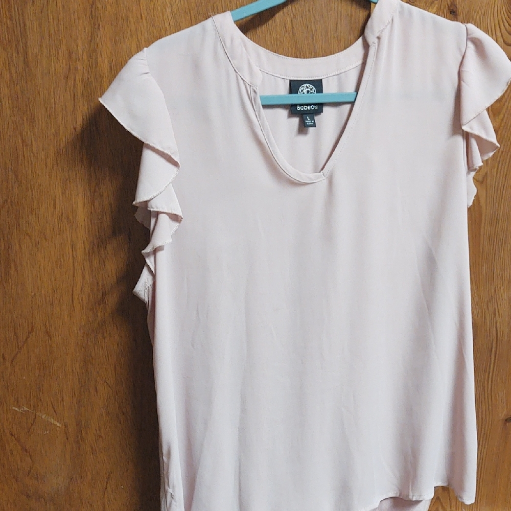 BCBGMaxAzria Light Pink Ruffle Sleeve Blouse